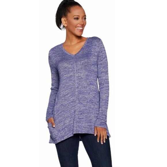 LOGO By Lori Goldstein Tunic Size Small Purple Long Sleeves Knit - Picture 1 of 13